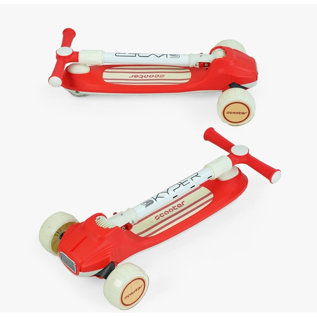 Самокат дитячий 3-х колісний Skyper Y-80733 червоний, колеса PU Ø125mm/40mm зі світлом, музика та підсвічування платформи, кермо складне фото westvelo.com