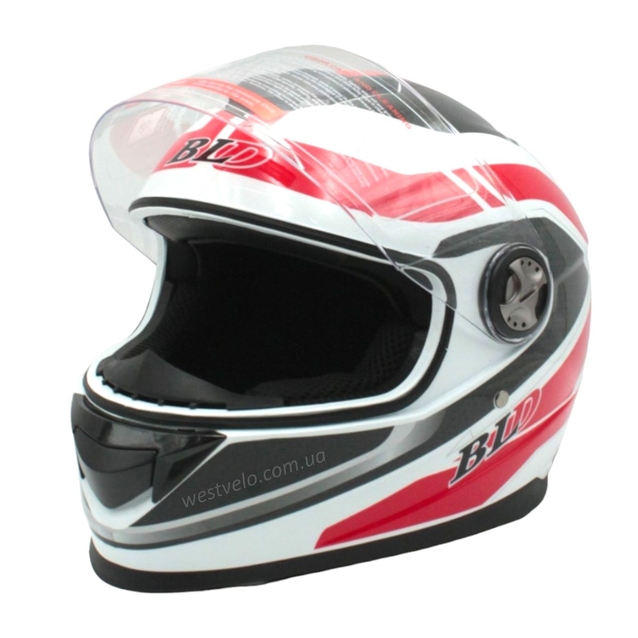 Мото шолом, закритий (M 57-58) BLD-М65 інтеграл, білий глянець з червоно-чорним малюнком фото westvelo.com