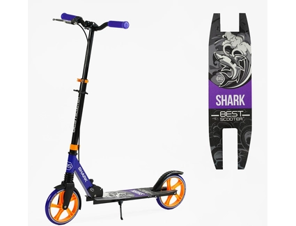 Самокат дитячий 2-х колісний, PU Best Scooter «SHARK» SH-10042 синьо-помаранчевий, Ø200mm, з ручним гальмом, затискач керма, 1 амортизатор