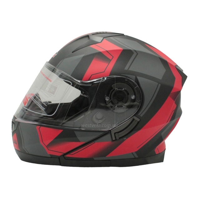 Мото шолом, трансформер (S 55-56) F2 162 Neon red, чорний, матовий з відкидними окулярами фото westvelo.com