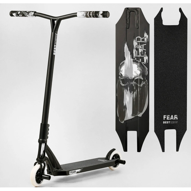 Самокат трюковий Best Scooter «FEAR» МТ-30377 чорний, SCS-система, пеги, AL диск та дека, колеса PU Ø115mm, ширина керма - 58 см фото westvelo.com