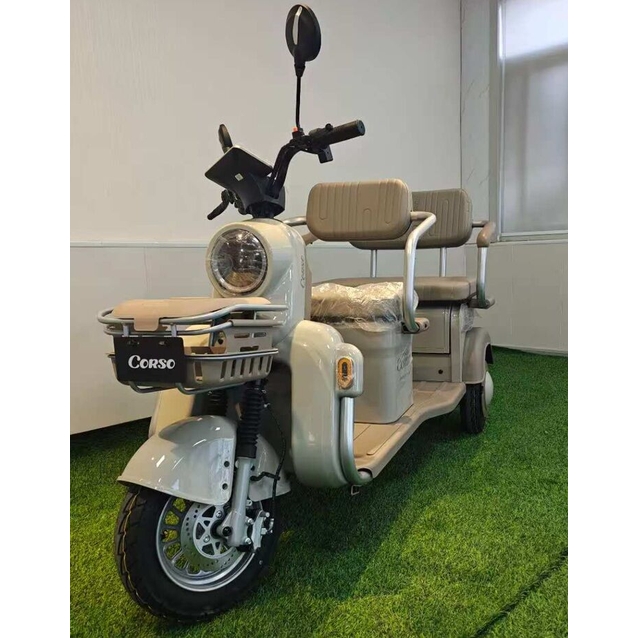 Трицикл Corso «TENSO» TG-375458, двигун 1500W, акумулятор 72V 32Ah графеновий, бежевий + 1 ящик. акум, колеса 10" фото westvelo.com