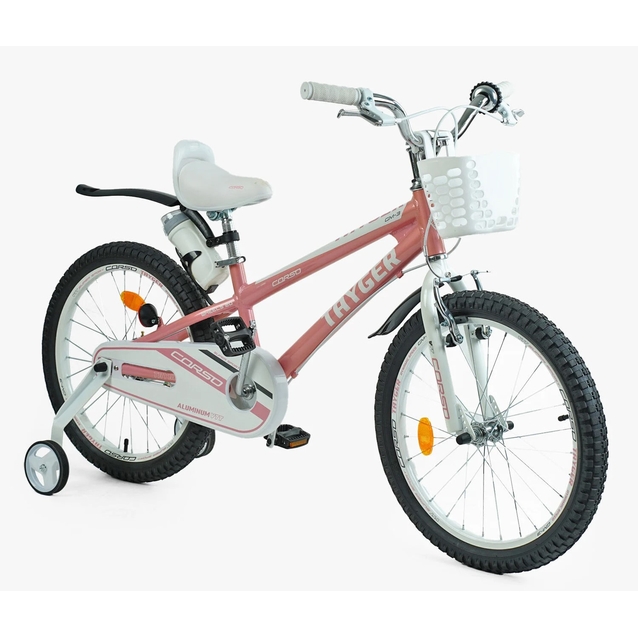 Дитячий велосипед 20 AL Corso «TAYGER» TG-45933 алюмінієва рама пудрово-білий, ручне гальмо, дод. колеса, дзвоник, бутилочка фото westvelo.com