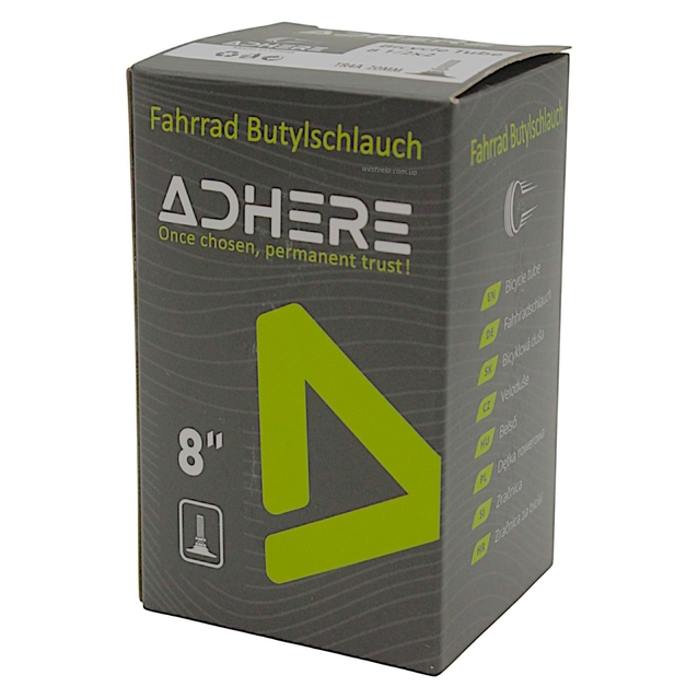 Камера  8 прямий ніпель AV 20mm ADHERE широка (внутрішній Ø150 мм) TR4A (8 1/2-2) (на електросамокат) фото westvelo.com