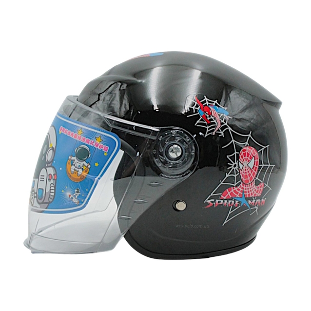 Мото шолом дитячий, відкритий (L) "908", Spider Man, чорний  глянцевий фото westvelo.com