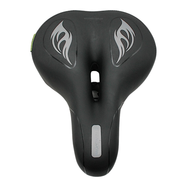 Сідло на демферах з отвором SHENGXIN "Полум'я біле", чорне матове фото westvelo.com