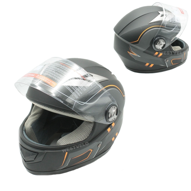 Мото шолом, закритий (XS) F2 830-1 Інтеграл, Neon orange #1, чорний матовий фото westvelo.com