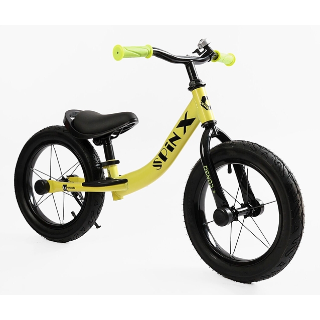 Велобіг 14 Corso надувні колеса, сталева рама «SPIN-X»  PX-605-82 жовтий, підніжка, підставка для ніг, дзвіночок фото westvelo.com