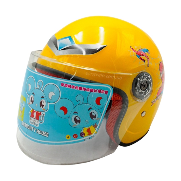 Мото шолом дитячий, відкритий (S) "908", Spider Man , жовтий фото westvelo.com