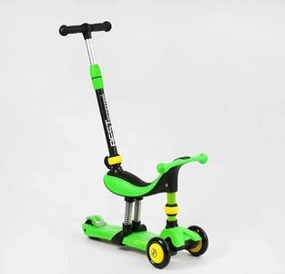 Самокат 3в1 Best Scooter 30802 колеса PU 120х80mm зі світлом, сидіння, амортизатори, батьківська ручка, салатовий