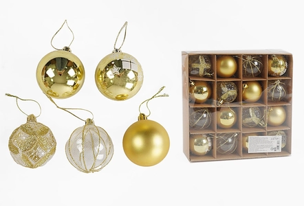 Новорічні прикраси 16 шт, кульки, D = 5,5 см, в коробці (C 67597)