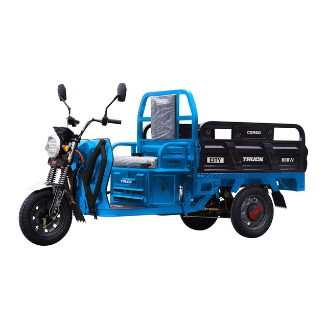 Трицикл РОЗІБРАНИЙ вантажний Corso «TRUCK CITY» CT-490156, двигун 800W, акумулятор 60V/45Ah графеновий, блакитний 7 МІСЦЬ+2ящик.акум, колеса 12" фото westvelo.com