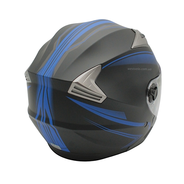Мото шолом, відкритий (M) GXT "1001-1", чорний матовий з синіми вставками з відкидними окулярами фото westvelo.com