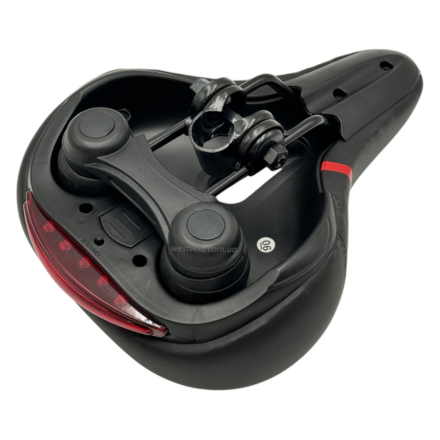 Сідло на демферах з отвором AVANTI №189 GEL, чорне з крапками (червоні) + мигалка фото westvelo.com