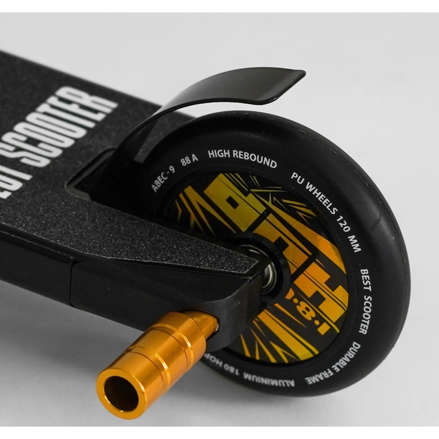 Самокат трюковий Best Scooter «HOP» N-01801 чорно-золотий, HIC-система, пеги, AL диск та дека, колеса PU Ø120mm, ширина керма - 58 см фото westvelo.com