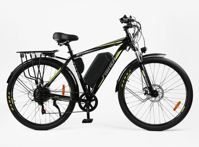 Електровелосипед 29 ST Corso «FISHER» FH-51173 сталь 21, двигун 600W, акумулятор 48V20Ah літієвий (к-т SHIMANO) чорно-салатовий