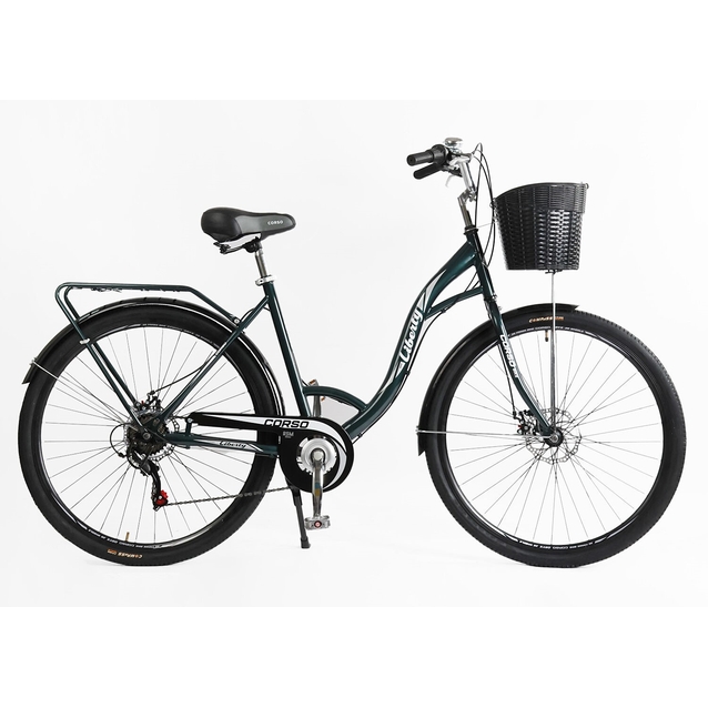 Міський велосипед 28 ST Corso «LIBERTY» LR-28193 сталь 20", (к-т SHIMANO) темно-зелений + кошик фото westvelo.com