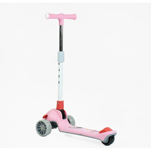 Самокат дитячий 3-х колісний, Skyper JW-62180 рожевий, зі світлом, українське озвучування, складне кермо, музика та підсвічування платформи фото westvelo.com