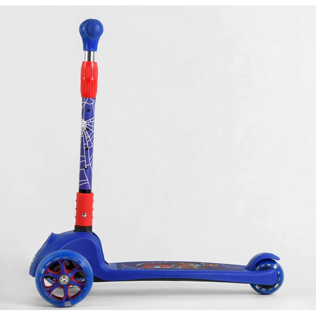 Самокат дитячий 3-х колісний, Best Scooter «SPIDER-MAN» 47359 синій, колеса PU Ø120mm/80mm зі світлом, складне кермо фото westvelo.com