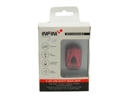 Мигалка usb зад. силікон INFINI II-260R 3 діоди. 4 режими