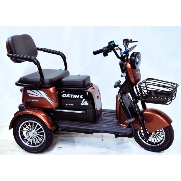 Трицикл Corso «OSTIN L» NL-934068, двигун 1200W, акумулятор 72V 24Ah літій-залізно-фосфатний, коричневий + 1 ящик. акум, колеса 10" фото westvelo.com