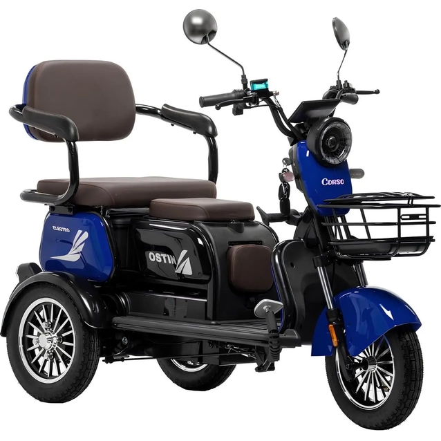 Трицикл Corso «OSTIN» SN-077150, двигун 1000W, акумулятор 72V/23Ah графеновий, синій + 1 ящик. акум, колеса 10" фото westvelo.com