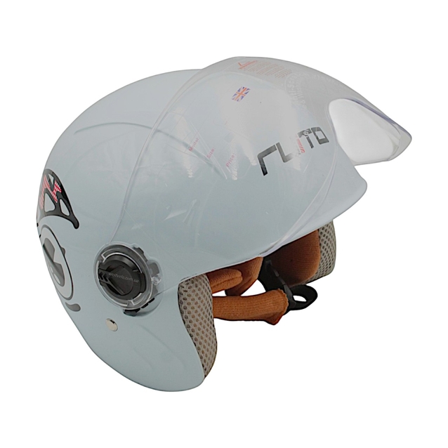 Мото шолом дитячий, відкритий RUITO Т68 білий з червоно-чорним малюнком фото westvelo.com