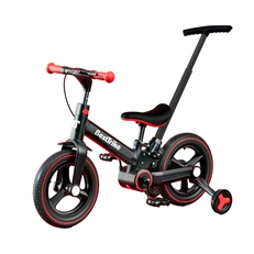 Дитячий велосипед трансформер, 2-х колісний, з батьківською ручкою, EVA Best Trike BT-84119 чорно-червоний, з’ємні педалі, ручне гальмо, допоміжні бокові колеса
