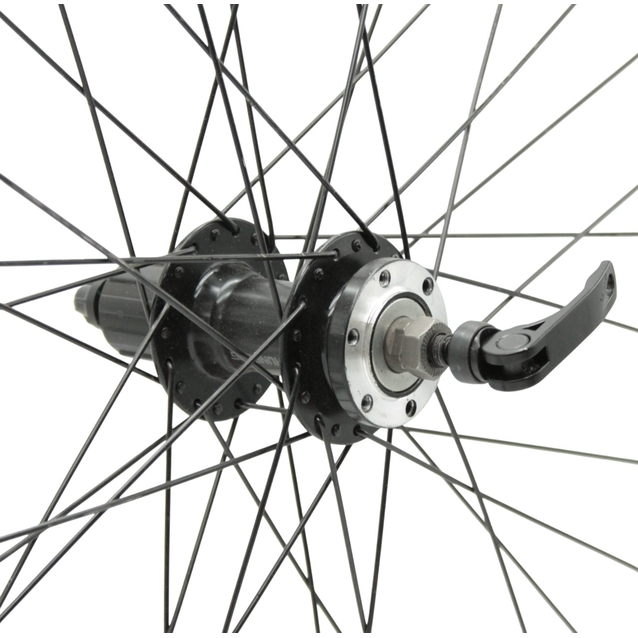 Колесо 28-29 зад, обід 2-ний чорний, втулка AL. SHUNFENG (SF-А262R) касета (8-10S), диск 6 болтів, ексцентрик, чорна спиця фото westvelo.com