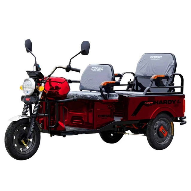 Трицикл вантажний Corso «HARDY» HR-640050, двигун 1200W, акумулятор 60V/38Ah графеновий, червоний 4 МІСЦЯ + 1 ящик. акум, колеса 12" фото westvelo.com