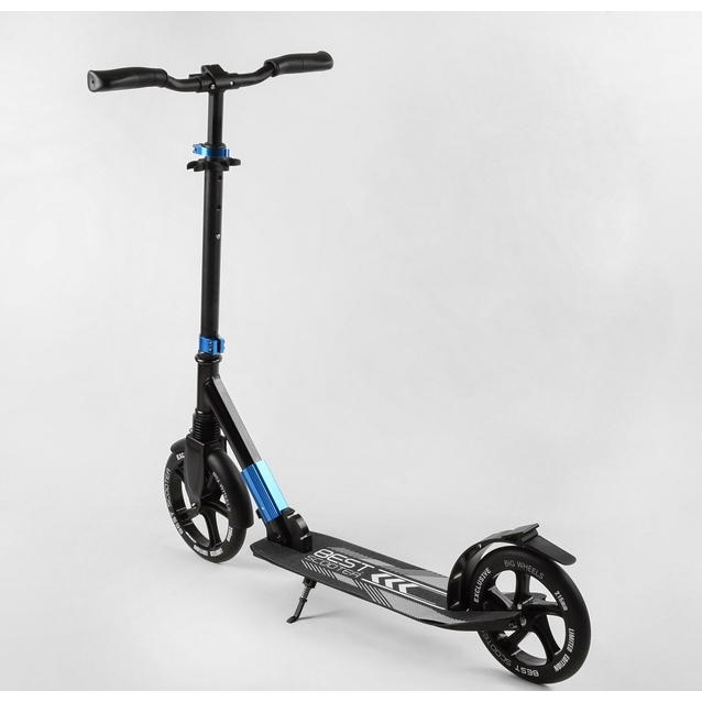 Самокат дитячий 2-х колісний, PU Best Scooter 40824 чорно-синій, колеса Ø230-215mm, AL, 1 амортизатор передній фото westvelo.com