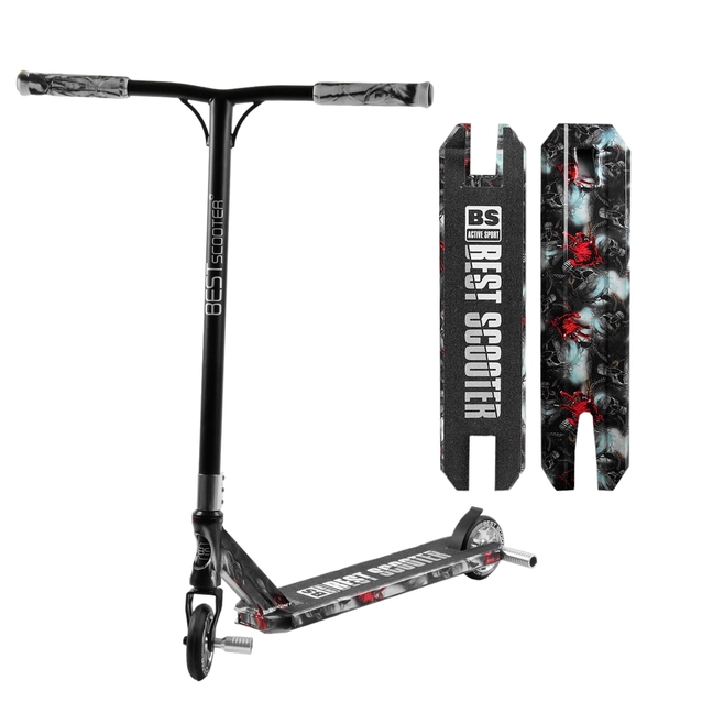 Самокат трюковий Best Scooter «SKULLS» BS-77101 чорно-сірий, HIC-система, пеги, AL диск та дека, колеса PU Ø110mm, ширина керма - 60 см фото westvelo.com
