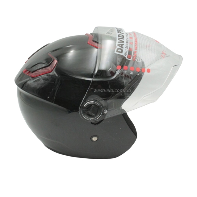 Мото шолом, відкритий (M) "DAVID" D018, чорний глянцевий фото westvelo.com