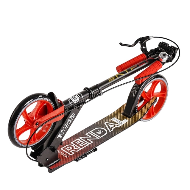 Самокат дитячий 2-х колісний, PU Skyper NL-14792 червоно-чорний, Ø200mm, AL, ручне гальмо фото westvelo.com