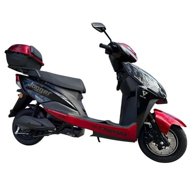 Електроскутер Corso «JOGGER» JR-948133, двигун 1500W, акумулятор 72V 25Ah свинцево-кислотний, чорно-червоний, колеса 10" + 1 ящик. акум фото westvelo.com