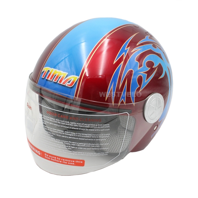 Мото шолом, відкритий (XS 54) TimA №201 червоно-блакитний фото westvelo.com