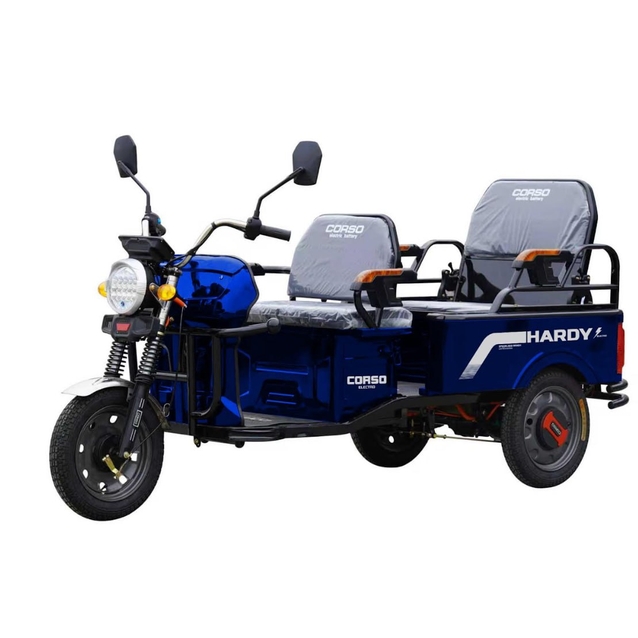 Трицикл вантажний Corso «HARDY» HR-721106, двигун 1200W, акумулятор 60V/38Ah графеновий, синій 4 МІСЦЯ + 1 ящик. акум, колеса 12" фото westvelo.com