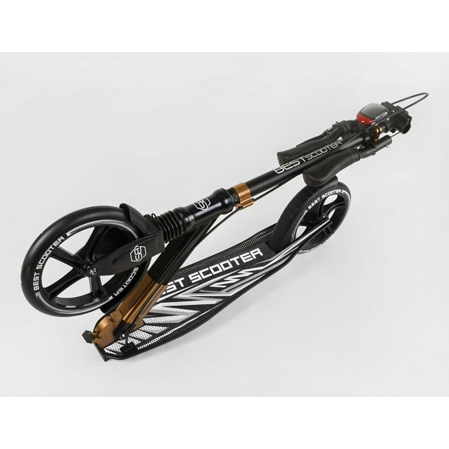 Самокат дитячий 2-х колісний, PU Best Scooter 14268 чорно-золотий, колеса Ø230-200mm, AL, 1 амортизатор передній фото westvelo.com