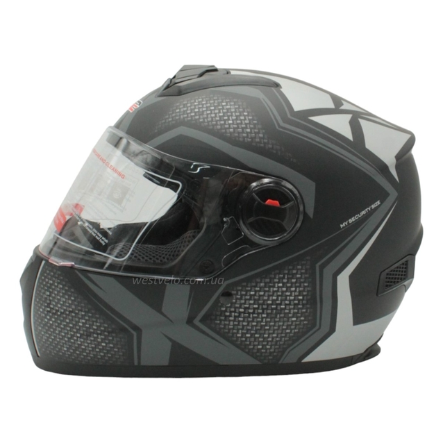 Мото шолом, закритий (S 55-56) F2 М61 чорно-сірий, матовий з відкидними окулярами фото westvelo.com