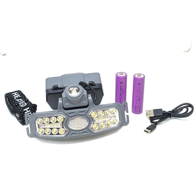 Ліхтар налобний на usb зарядку, 2 акумулятори 18650 + сонячна батарея Т68-L фото westvelo.com