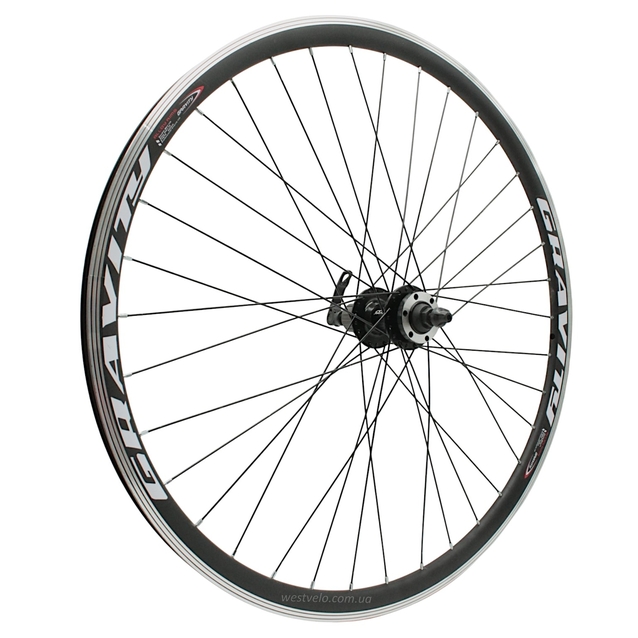 Колесо 28-29 зад, обід 2-ний чорний, втулка AL. NECO,на касету (8-10S), диск 6 болтів,ексцентрик,чорна спиця фото westvelo.com