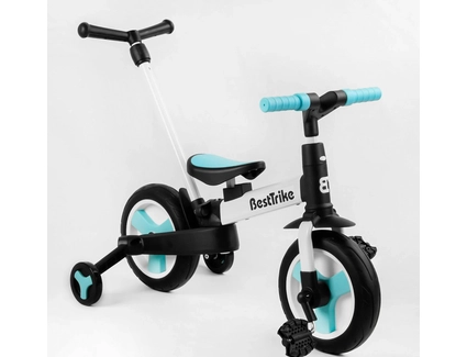 Велобіг-трансформер, 2-кол з батьківською ручкою, PU 10 BestTrike алюміній 56659 біло-блакитний, складний, батьківська ручка, знімні педалі
