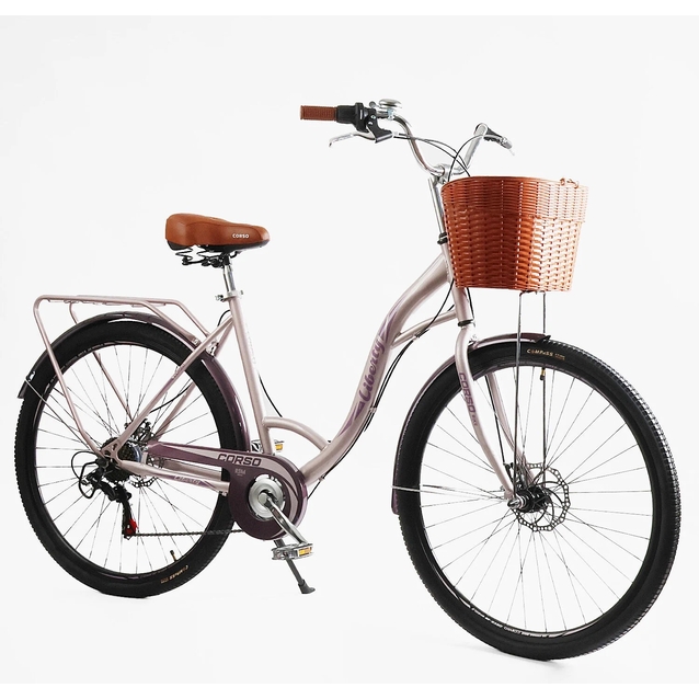 Міський велосипед 28 ST Corso «LIBERTY» LR-28833 сталь 20", (к-т SHIMANO) рожевий + кошик фото westvelo.com