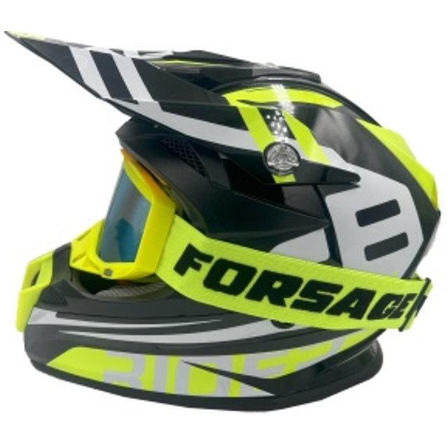 Шолом, закритий крос/ендуро (L) АТV Forsage Rider  029 чорно-жовтий глянець з дашком + окуляри