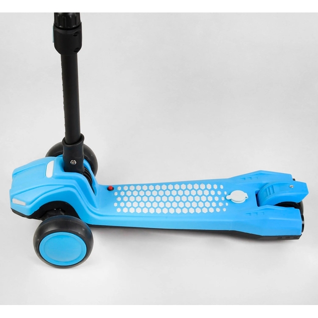 Самокат дитячий 3-х колісний, Best Scooter LT-10635 блакитний, колеса PU Ø120mm/90mm, пластмасовий, світло, звук машини, дим, складне кермо фото westvelo.com
