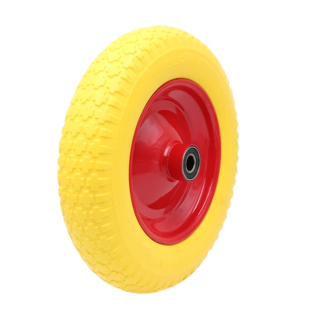 Колесо тачки жовте "8" 3.50-8 під вісь Ø20, пінополіуретанове фото westvelo.com