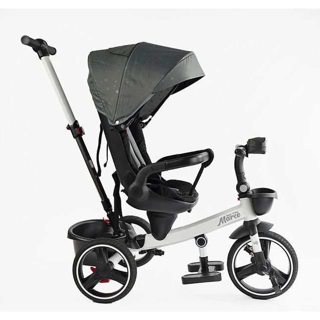 Дитячий велосипед 3-кол з батьківською ручкою, з даш, PU BestTrike «MARCO» 9155/603-85 біло-сірий (зірочки), поворотне сидіння, складне кермо, кошик, телескопічна ручка, фара музична фото westvelo.com