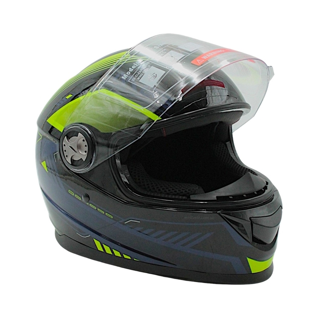 Мото шолом, закритий (L 59-60) BLD-М65 інтеграл, чорний/ неоново-жовто-синій глянець фото westvelo.com