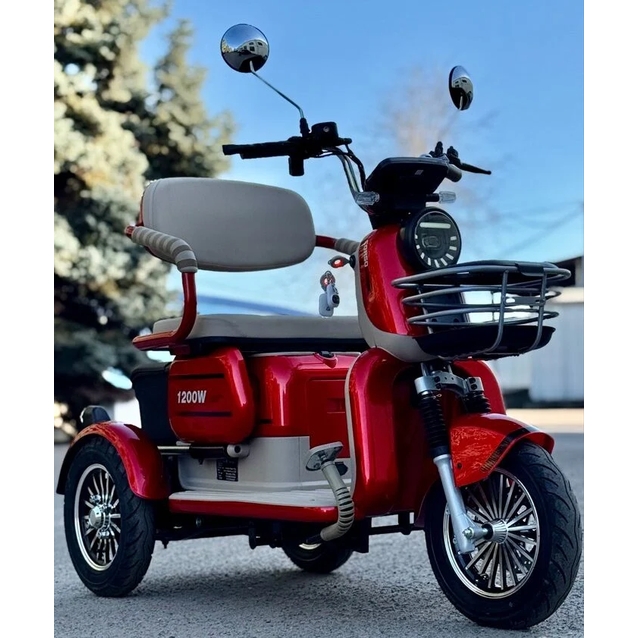 Трицикл Corso «POWER JET» JT-611925, двигун 1200W, акумулятор 72V 23Ah графеновий, біло-червоний + 1 ящик. акум, колеса 10" фото westvelo.com