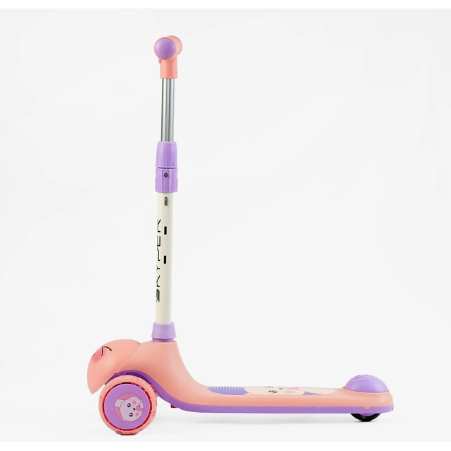 Самокат дитячий 3-х колісний, Skyper LH-10502 рожево-фіолетовий, колеса PU Ø112mm зі світлом, музика та підсвічування платформи, кермо з`ємне фото westvelo.com
